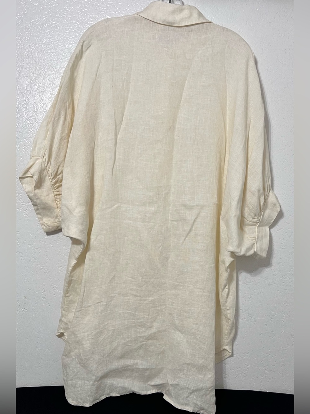 Made in Italy 100% Linen Oversized Tunic Shirt Ivory Button Front Lagenlook OS - Picture 3 of 6